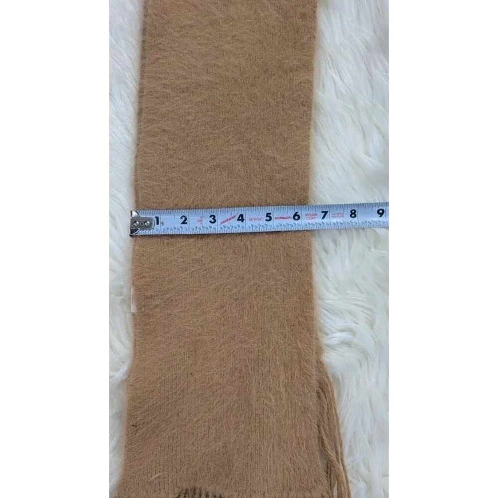 Vintage Angora Rabbit Hair Knit Scarf Tan Long Fringe Warm Winter Layering